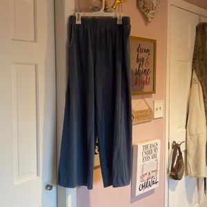 blue blush ribbed cropped wide leg pant